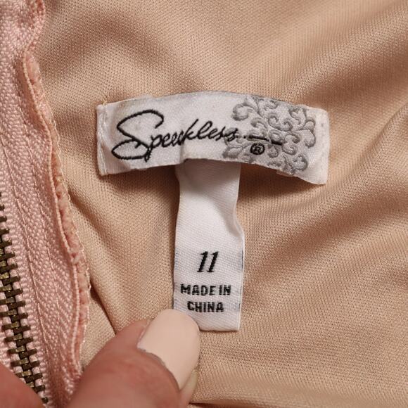 Speechless Blush Lace Fit and Flare Sleeveless Dress Mini Wedding Guest Size 11 - Picture 7 of 10